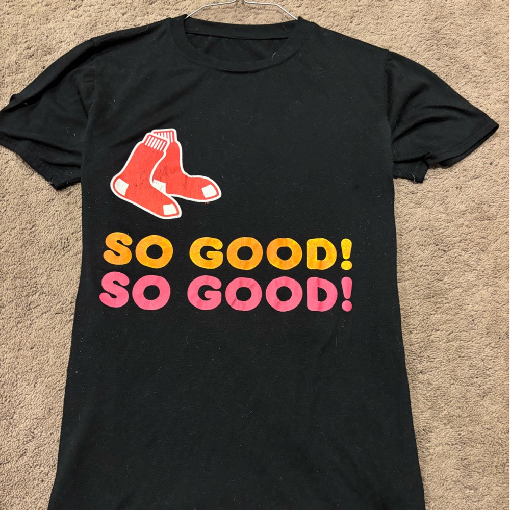 Black Graphic Tee with Red and Pink Accents